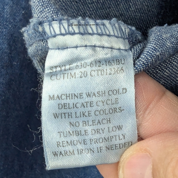 Roper Size Medium 6-8 Youth Button Down Shirt Denim Tan Collar - Picture 7 of 11